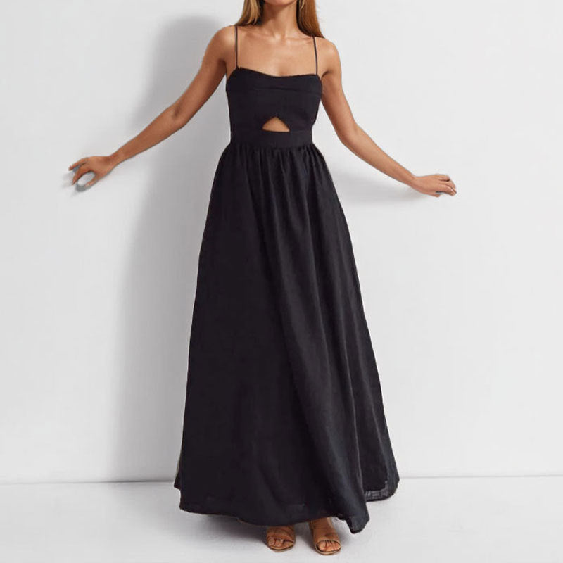 High-waisted Chic And Sexy French-style Slip With A Backless Designlong Dress