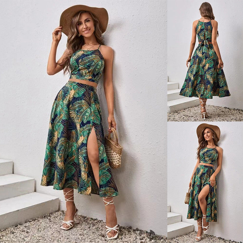 European And American Two-piece Sling Printing Dress