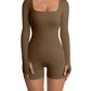 Women's Jumpsuits Thread Square Collar Hip Raise Slim Fit