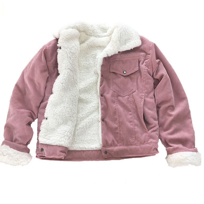Fleece inner solid color corduroy jacket thickened warmth