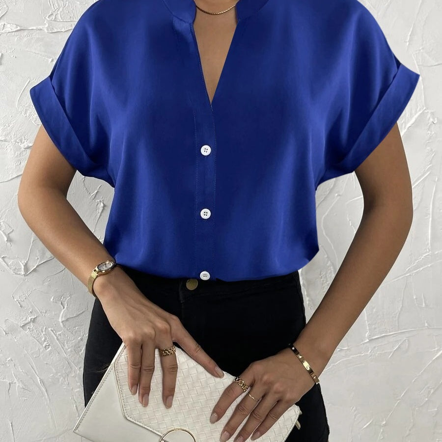 Women's Simple Solid Color And V-neck Button Cardigan Shirt