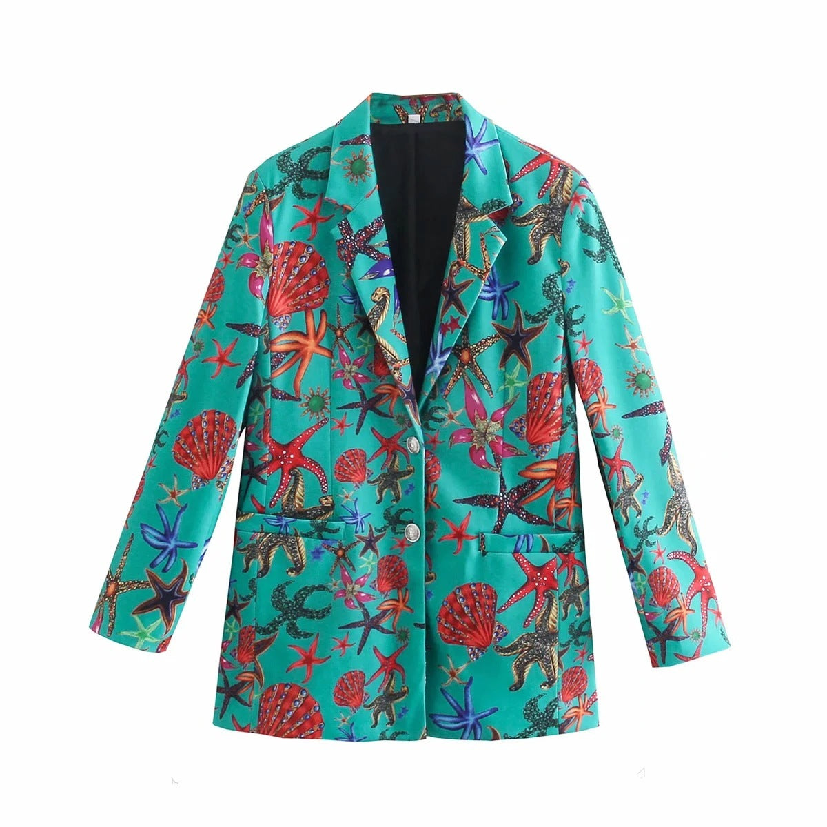 Retro Marine Life Print Mid-length Two-button Casual Suit