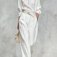 Elegant High Quality Zip Up Collar Long Sleeved Shirt And Wide Leg Pants Set