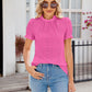 New Fashion Lacework Round Neck Top Summer Puff Sleeves Hollow Design Loose Pleated T-shirt For Womens Clothing