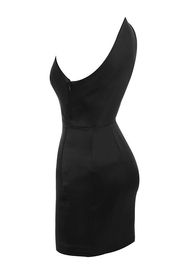 Jupe courte taille moyenne pour femme, robe noire à épaules inclinées