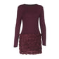 Three-dimensional Floral Patchwork Long-sleeve Dress