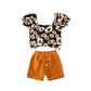 Haut court à lacets et pantalon court à fleurs pour bébé fille