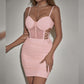 Womens Hollowed-Out Cross-Tie Underwire Fishbone Slimming Camisole Dress