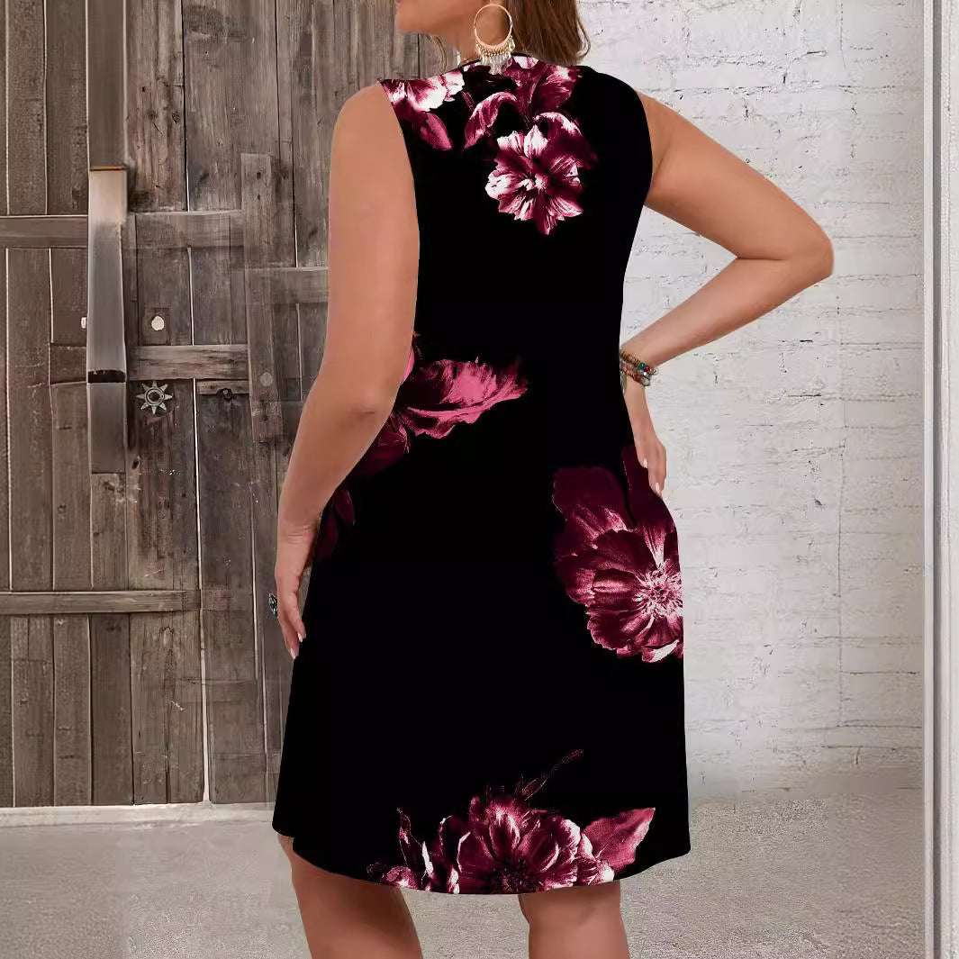Robe à manches courtes et imprimé végétal pour femme, jupe patchwork à contraste de couleurs