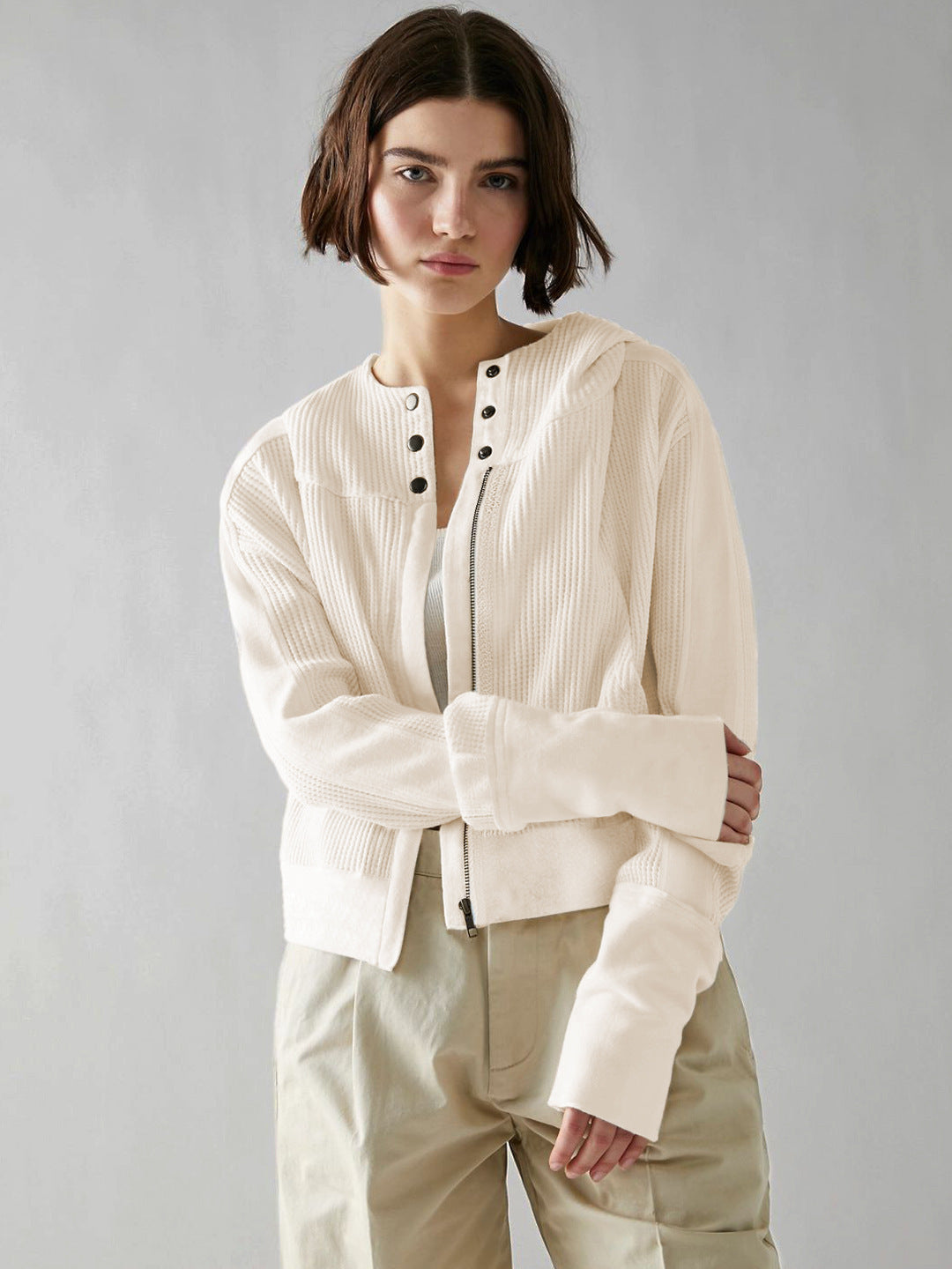 Sweat-shirt à capuche tendance pour femme, veste courte à fermeture éclair