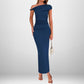 Fashion Solid Color Oblique Shoulder High Waist Dress