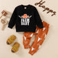 Children's Autumn Cow Head Letter Print Pullover Sweater And Trousers Suit