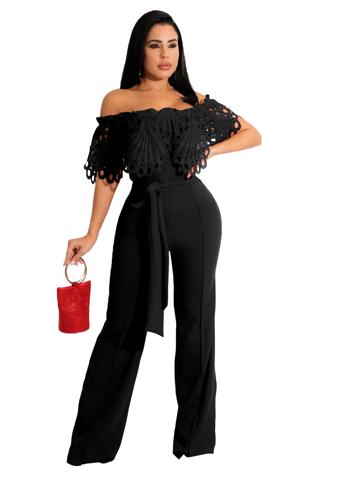 Standard Size Ruffles Off-the-shoulder Jumpsuit
