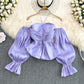 French Retro Puff Sleeve Peplum Top
