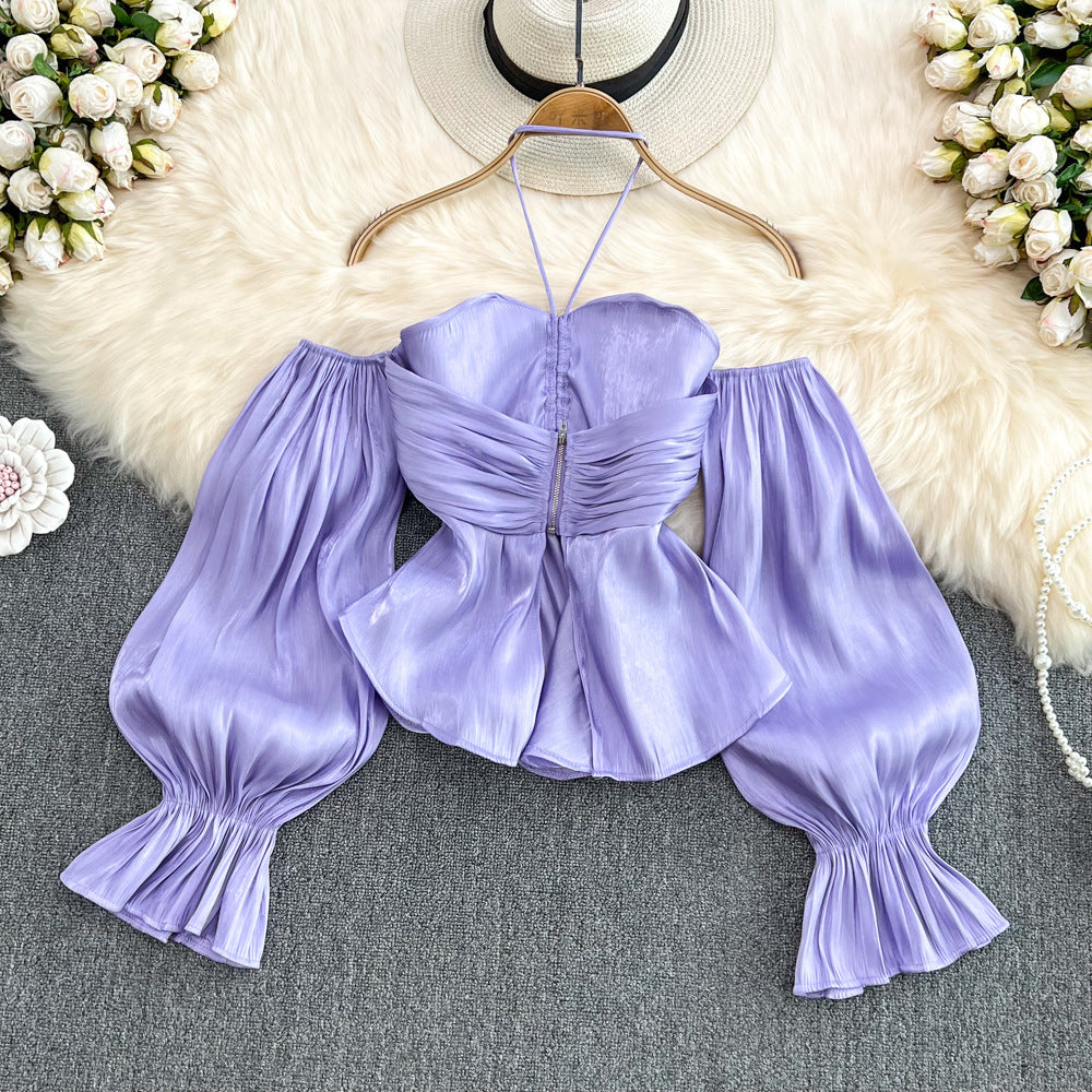 French Retro Puff Sleeve Peplum Top
