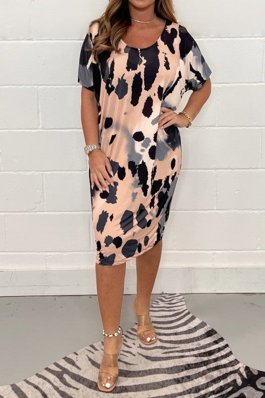 Plus Size Women's Printed Casual Short Sleeve Dress