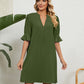 Summer Dress Solid Color V-neck Loose Pleated Half-sleeve Dress For Women