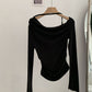 Shoulder Collar Solid Color Slim Fit Slimming Long Sleeves Inner Bottoming T-shirt