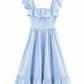 Women's Three-color Single-breasted Striped Ruffled Waist Dress