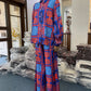 Casual Blue Printed Lace Up Wide Leg Pants Suit