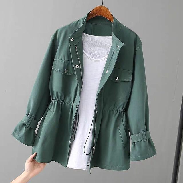 Loose standing collar waist jacket