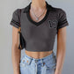 Girls' Slim And Navel Exposed Short Sleeve Top