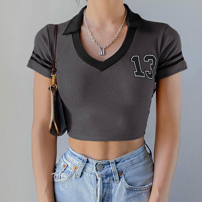 Girls' Slim And Navel Exposed Short Sleeve Top