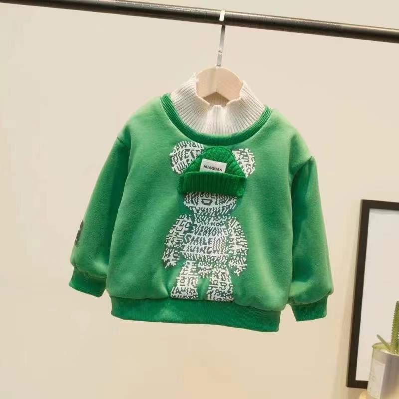 Children's Winter Fleece Lining Sweatshirt And Sweatpants Two-piece Set