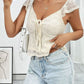Casual Short Top Lace Lace Band V-neck Top