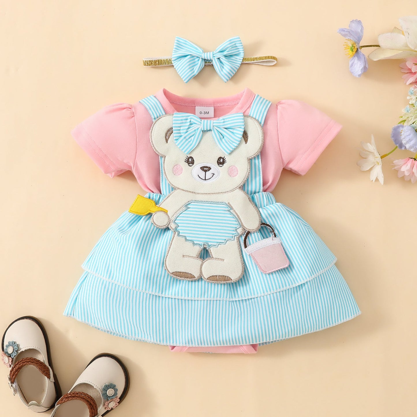 Girls' Cute Frog Short-sleeved Double-layer Dress