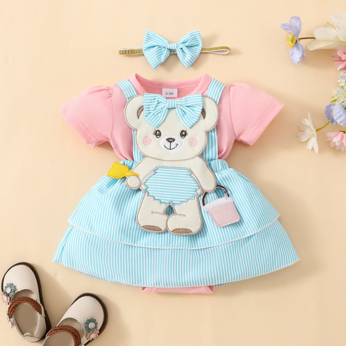 Girls' Cute Frog Short-sleeved Double-layer Dress