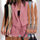 Leisure Commute Button Sleeveless Midriff-baring Vest Coat High Waist Shorts Two-piece Set