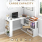 360  Rotating Home Office Desk L Shaped Corner Computer Desk With Storage Shelves, Writing Table Workstation, White