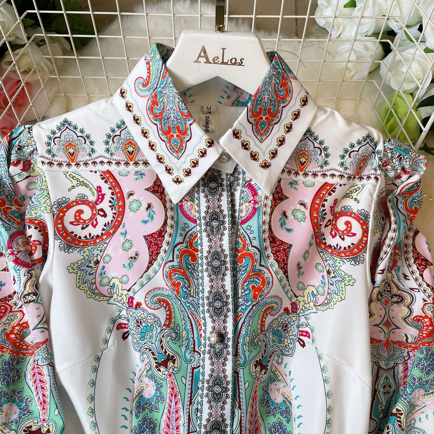 Single-breasted Long Palace Style Printed Dress With Belt