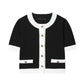 Contrast Color Beaded Leather Round Neck Top Stretch High-waisted Trousers Suit