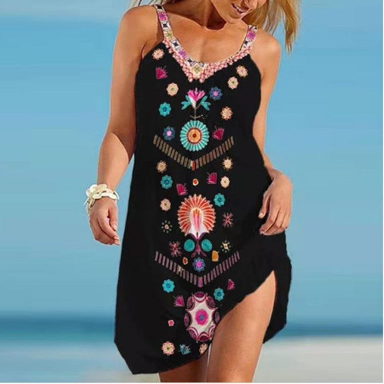 Robe ample décontractée sans manches à imprimé floral, gilet, jupe