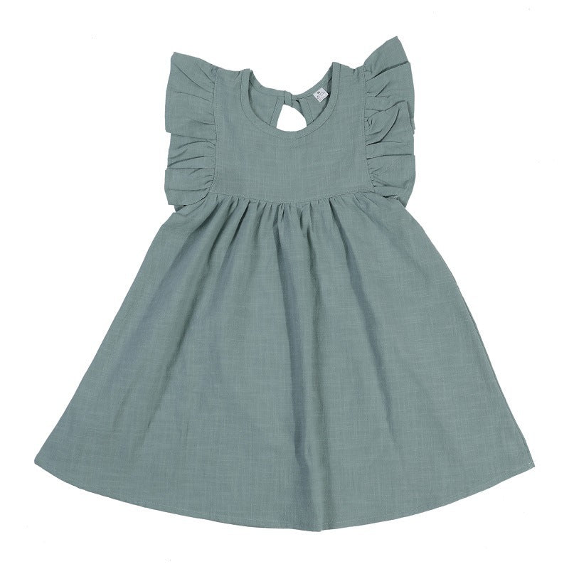 Flounced Sleeve Dress Girls' Back Collar Lace-up