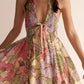V-neck Resort-style Backless Sleeveless Printed Dress
