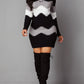 Women's Mid-length Round Neck Long Sleeve Printed Knitted Dress
