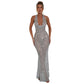 Robe queue de poisson dos nu à paillettes tendance pour femme