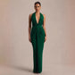 Chic V Neck Halter Dress With A Tie Figure Flattering Design And Stylish Pleats