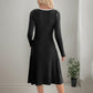 Elegant Style Detachable Long Sleeve V-neck Black Knitted Dress