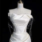 Satin Off-shoulder Fishtail Simple Welcome Yarn Pearl Dress