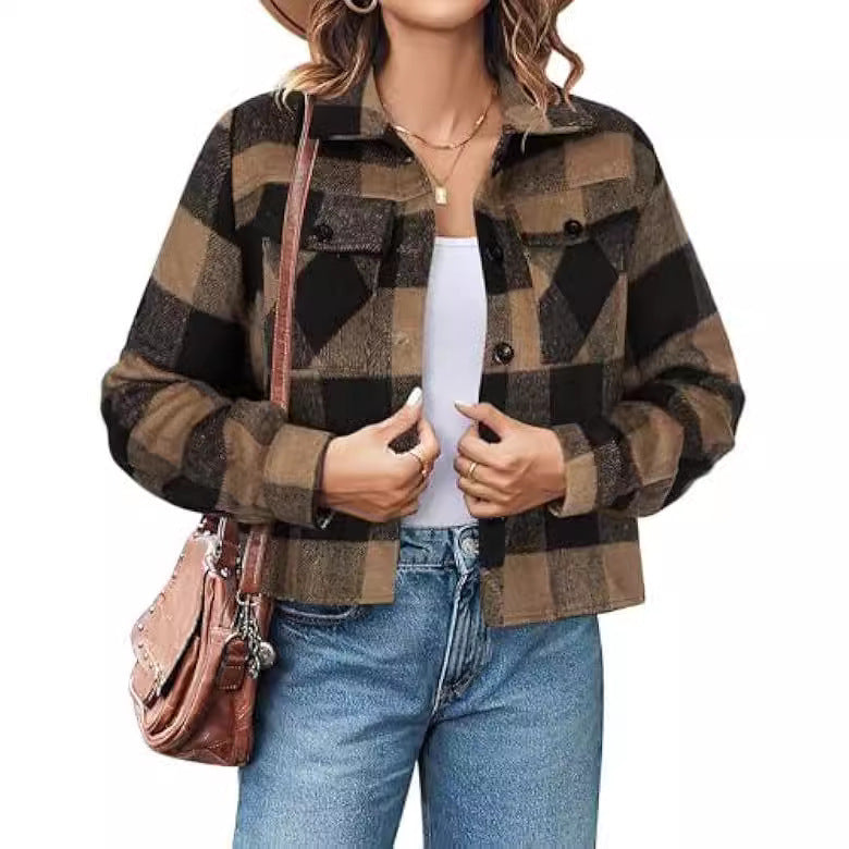 Women's Fashion Short Plaid Jacket