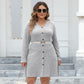 Women's Plus Size Button Deep V Stripe Dress