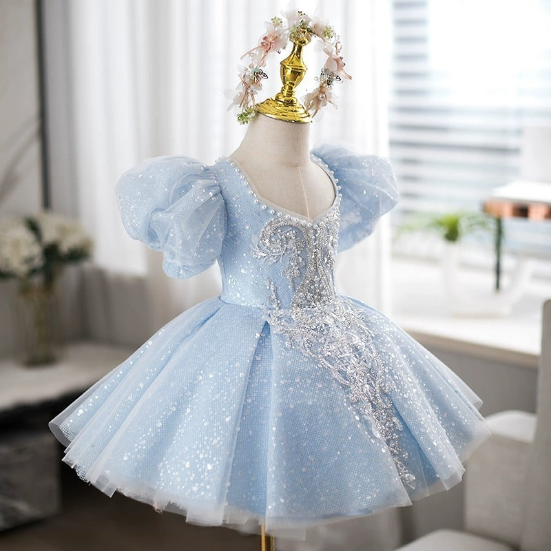 Light Blue French Style Puff Sleeve Princess Dress