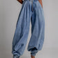 High Waist Zipper Denim Loose Harem Pants