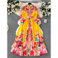 New High-grade Stand Collar Lantern Long Sleeve Waist-tight Printed Dress