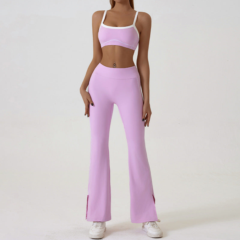 Spaghetti Strap Contrast Color Underwear Sling Yoga Clothes Tight Outdoor Sports Suit