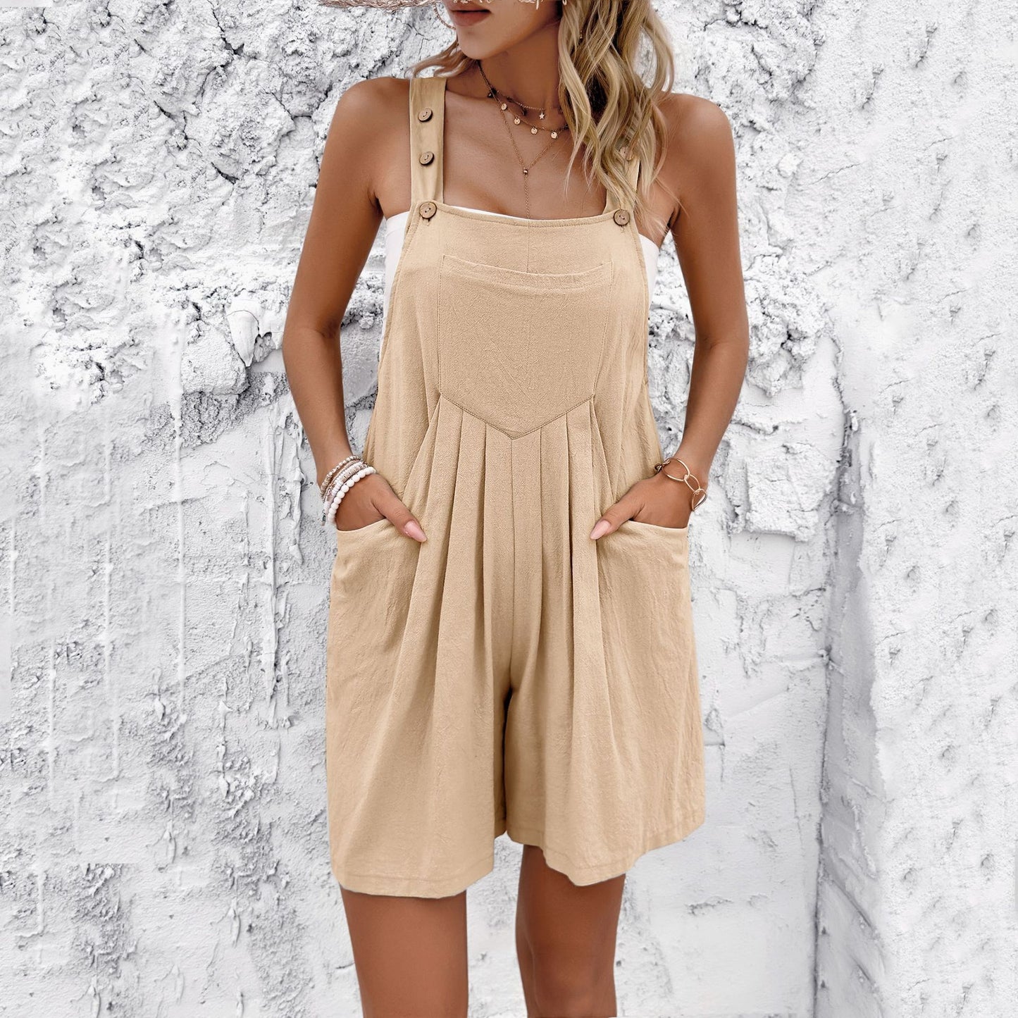 Short à bretelles couleur pure pour femme